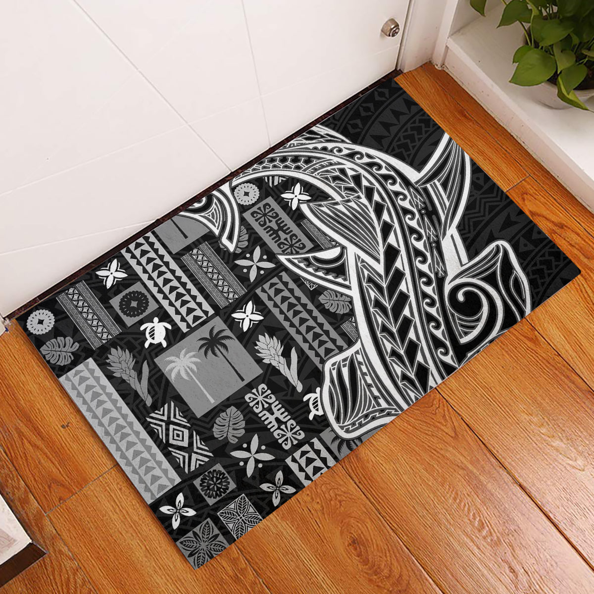Samoa Tapa Rubber Doormat Siapo Mix Tatau Patterns - Black LT7 Black - Polynesian Pride