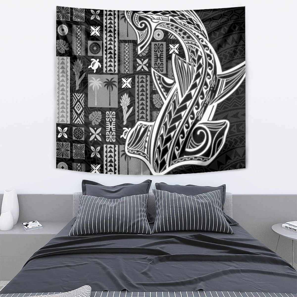 Samoa Tapa Tapestry Siapo Mix Tatau Patterns - Black LT7 - Polynesian Pride