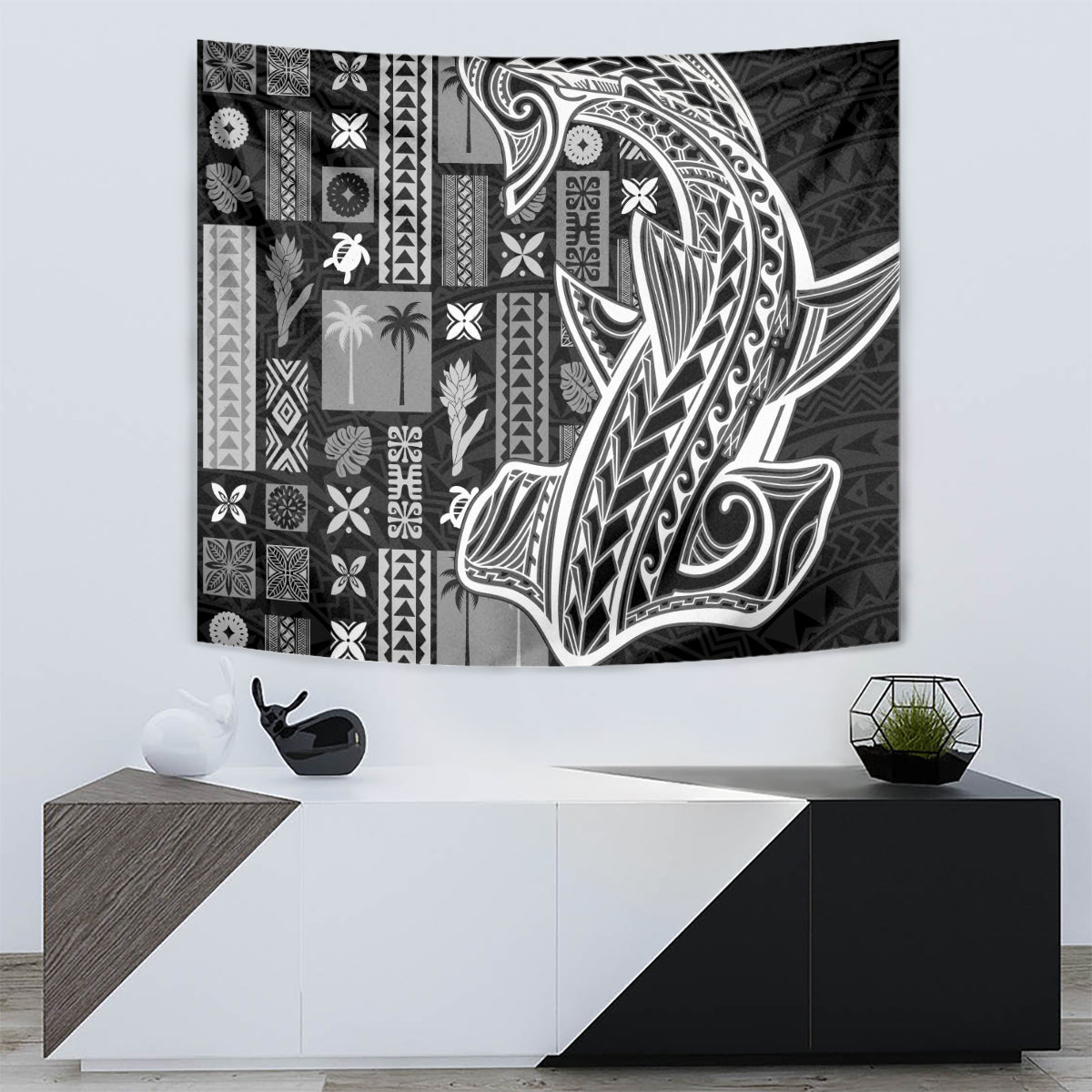 Samoa Tapa Tapestry Siapo Mix Tatau Patterns - Black LT7 - Polynesian Pride
