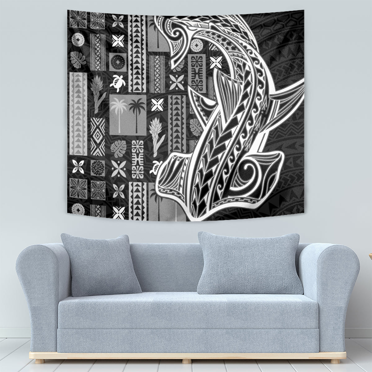 Samoa Tapa Tapestry Siapo Mix Tatau Patterns - Black LT7 - Polynesian Pride