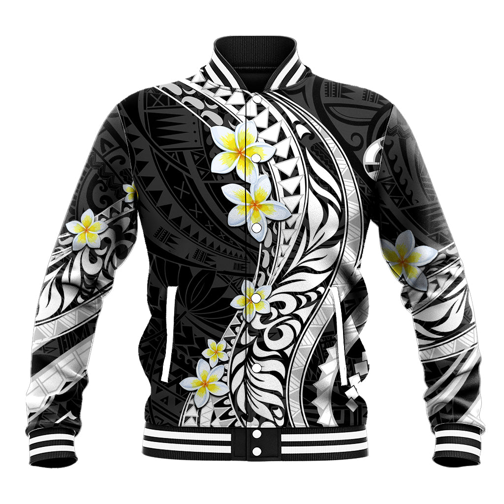Hawaii Aloha Baseball Jacket Plumeria Vintage - Black LT7 Unisex Black - Polynesian Pride