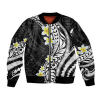Hawaii Aloha Bomber Jacket Plumeria Vintage - Black LT7 Unisex Black - Polynesian Pride