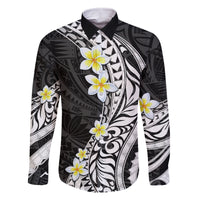 Hawaii Aloha Family Matching Off Shoulder Long Sleeve Dress and Hawaiian Shirt Plumeria Vintage - Black LT7 Dad's Shirt - Long Sleeve Black - Polynesian Pride
