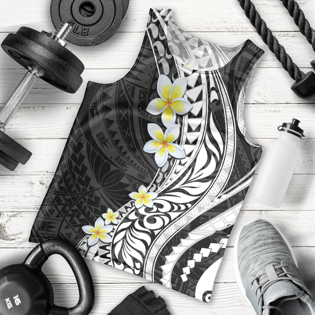 Hawaii Aloha Men Tank Top Plumeria Vintage - Black LT7 - Polynesian Pride