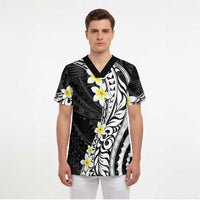 Hawaii Aloha Scrub Top Plumeria Vintage - Black - Polynesian Pride
