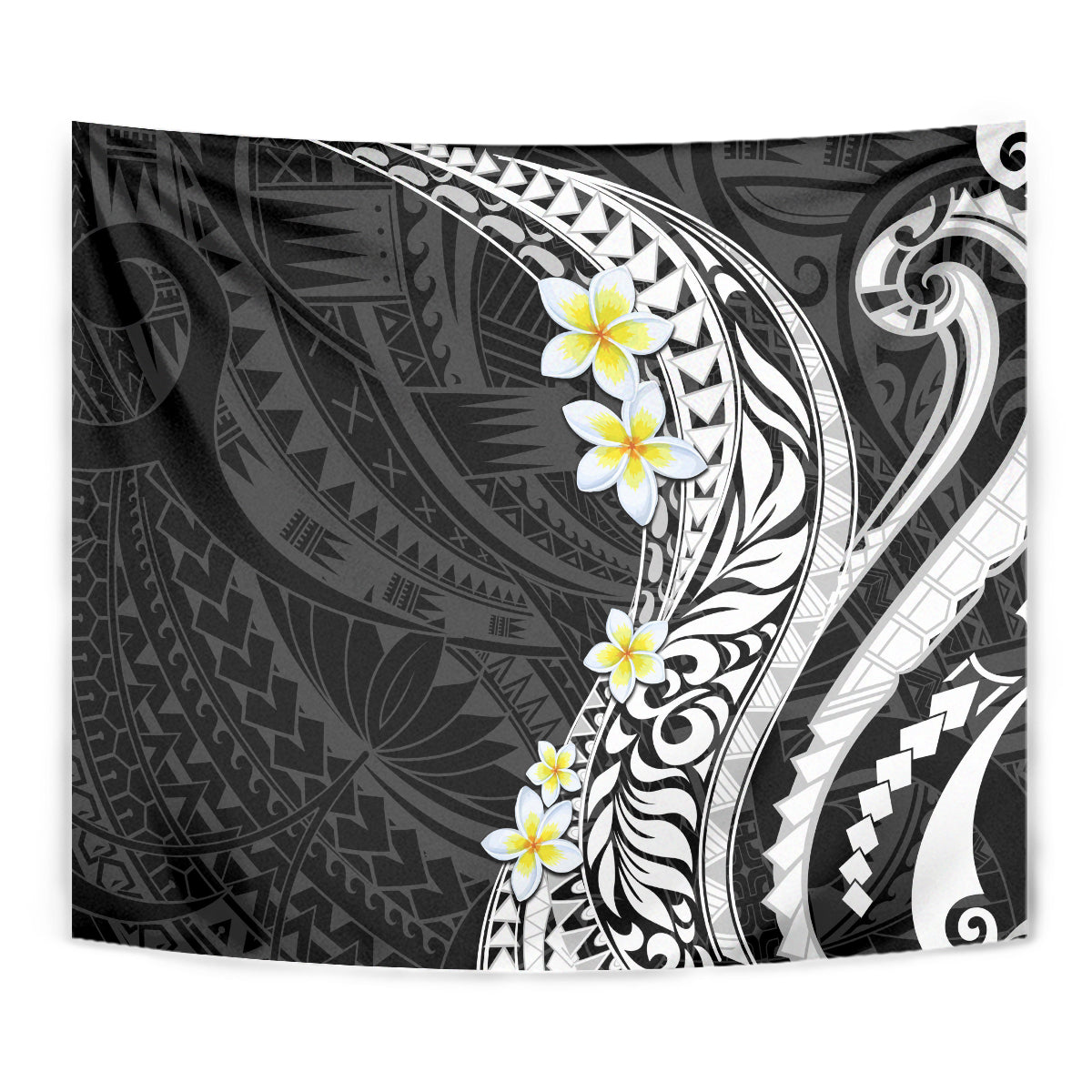 Hawaii Aloha Tapestry Plumeria Vintage - Black LT7 - Polynesian Pride
