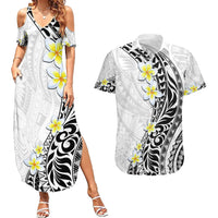 Hawaii Aloha Couples Matching Summer Maxi Dress and Hawaiian Shirt Plumeria Vintage - White LT7 White - Polynesian Pride