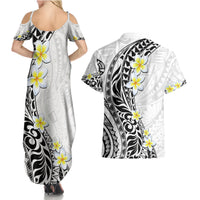 Hawaii Aloha Couples Matching Summer Maxi Dress and Hawaiian Shirt Plumeria Vintage - White LT7 - Polynesian Pride
