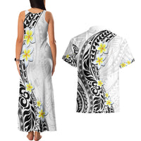 Hawaii Aloha Couples Matching Tank Maxi Dress and Hawaiian Shirt Plumeria Vintage - White LT7 - Polynesian Pride