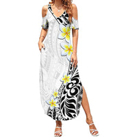 Hawaii Aloha Family Matching Summer Maxi Dress and Hawaiian Shirt Plumeria Vintage - White LT7 Mom's Dress White - Polynesian Pride