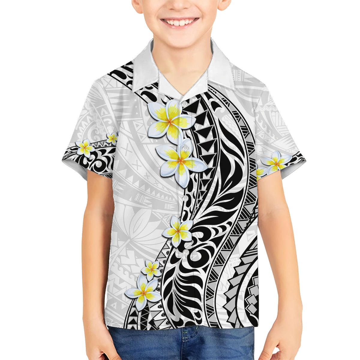 Hawaii Aloha Kid Hawaiian Shirt Plumeria Vintage - White LT7 Kid White - Polynesian Pride