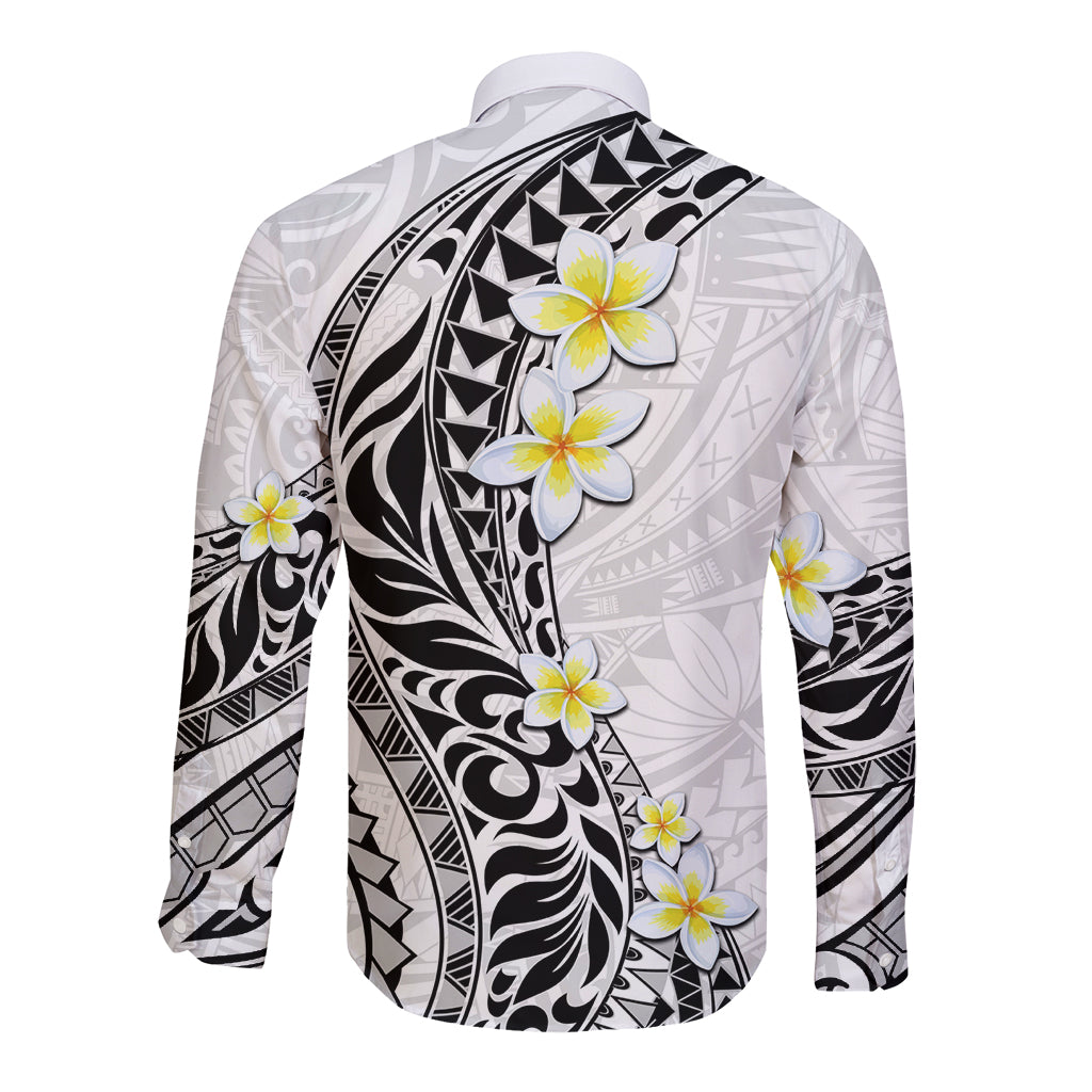 Hawaii Aloha Long Sleeve Button Shirt Plumeria Vintage - White LT7 - Polynesian Pride