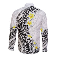 Hawaii Aloha Long Sleeve Button Shirt Plumeria Vintage - White LT7 - Polynesian Pride