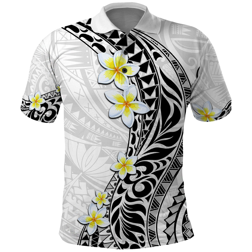 Hawaii Aloha Polo Shirt Plumeria Vintage - White LT7 White - Polynesian Pride