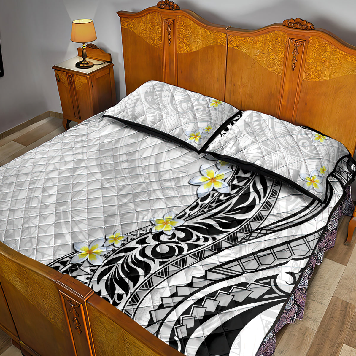 Hawaii Aloha Quilt Bed Set Plumeria Vintage - White LT7 - Polynesian Pride