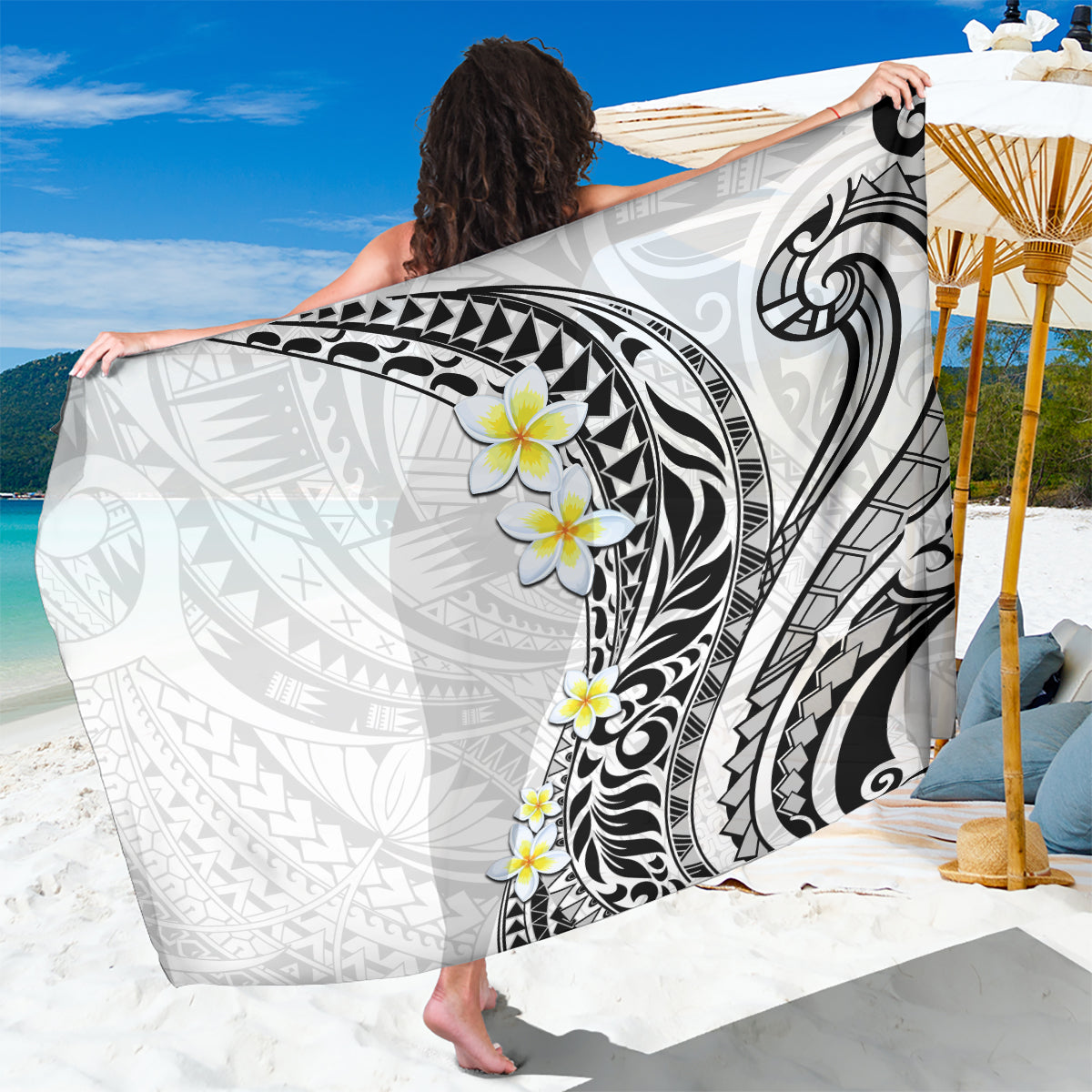 Hawaii Aloha Sarong Plumeria Vintage - White LT7 One Size 44 x 66 inches White - Polynesian Pride