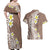 Hawaii Aloha Couples Matching Off Shoulder Maxi Dress and Hawaiian Shirt Plumeria Vintage - Brown LT7 - Polynesian Pride