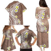 Hawaii Aloha Family Matching Puletasi Dress and Hawaiian Shirt Plumeria Vintage - Brown LT7 - Polynesian Pride
