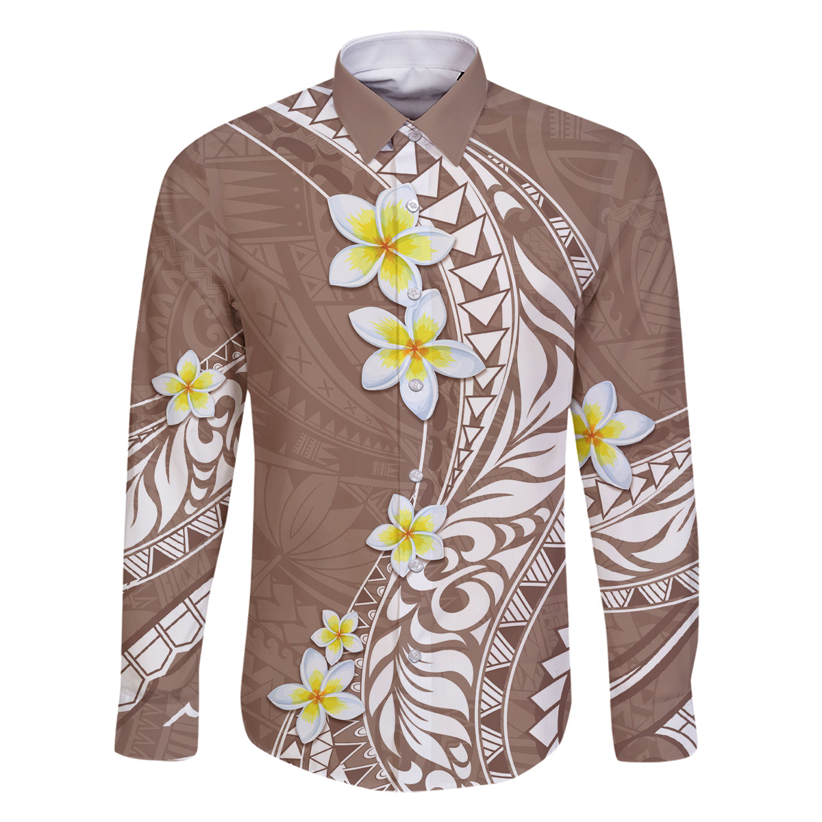 Hawaii Aloha Family Matching Summer Maxi Dress and Hawaiian Shirt Plumeria Vintage - Brown LT7 Dad's Shirt - Long Sleeve Brown - Polynesian Pride
