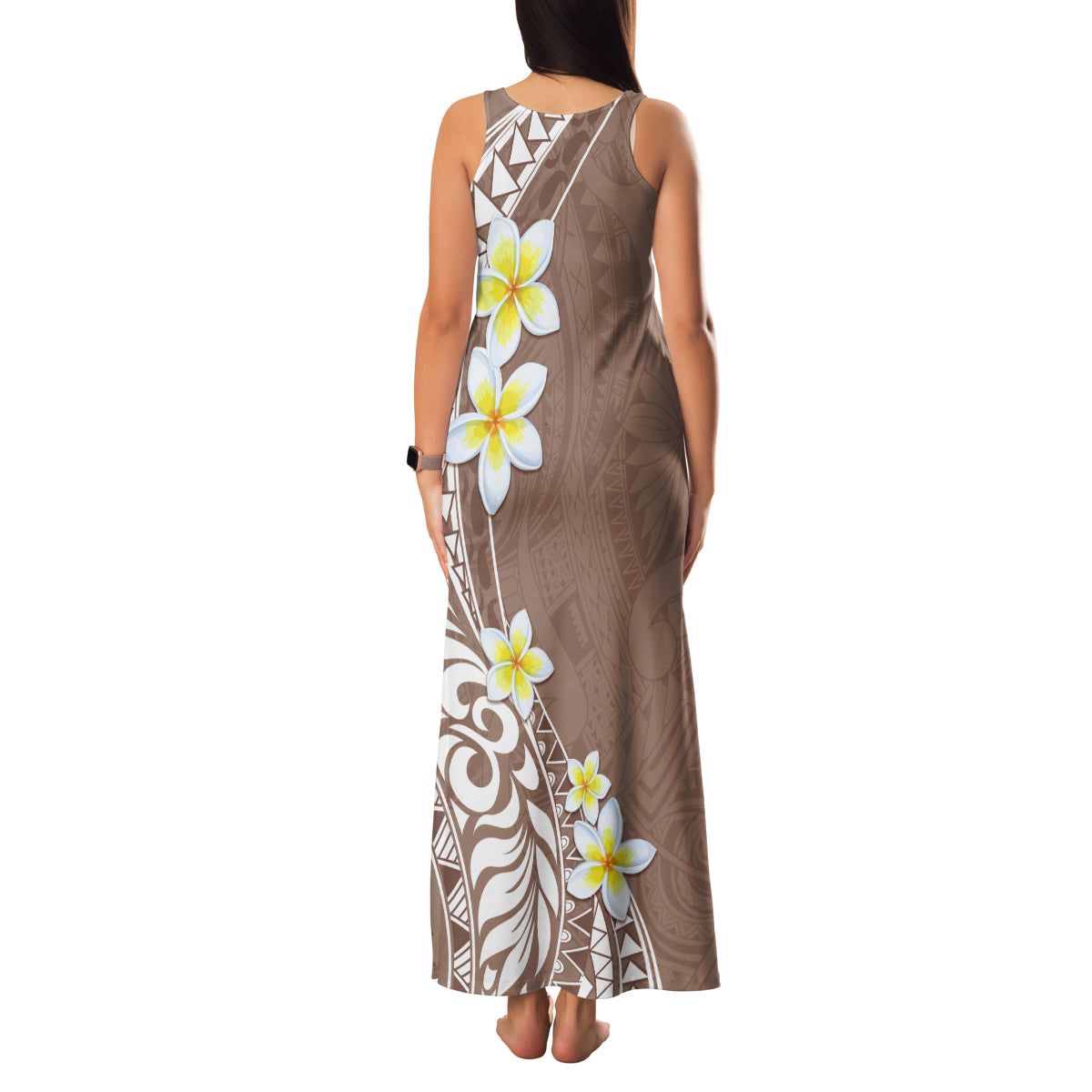 Hawaii Aloha Family Matching Tank Maxi Dress and Hawaiian Shirt Plumeria Vintage - Brown LT7 - Polynesian Pride