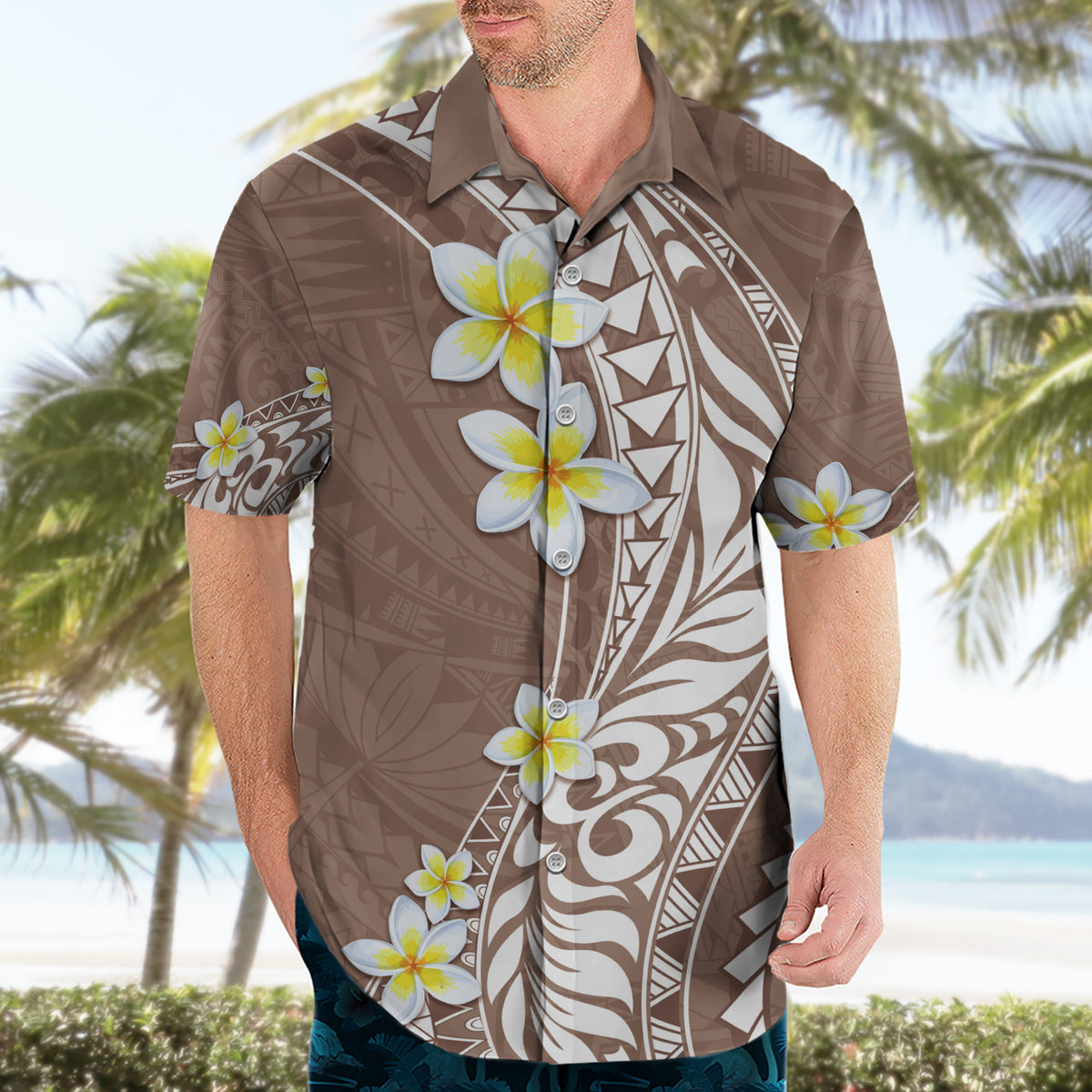 Hawaii Aloha Hawaiian Shirt Plumeria Vintage - Brown LT7 - Polynesian Pride