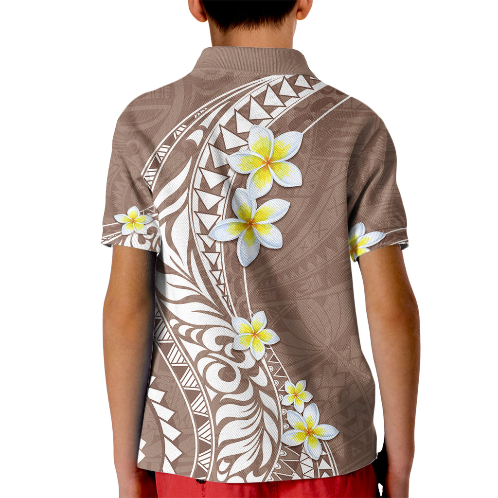 Hawaii Aloha Kid Polo Shirt Plumeria Vintage - Brown LT7 - Polynesian Pride
