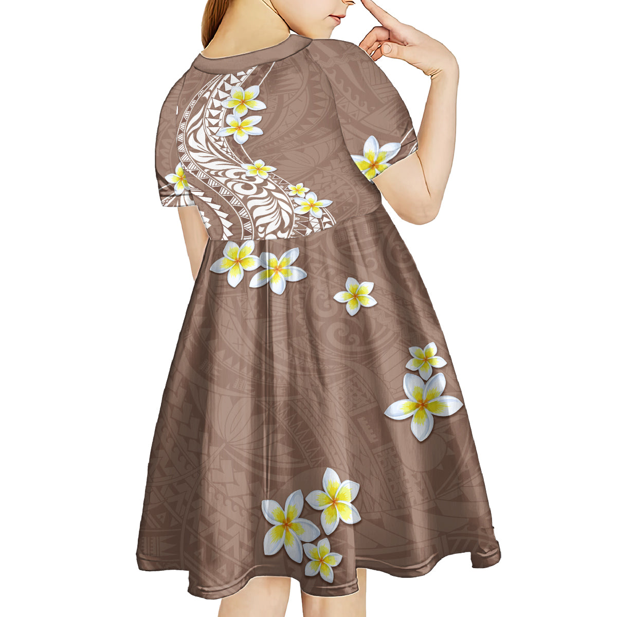 Hawaii Aloha Kid Short Sleeve Dress Plumeria Vintage - Brown LT7 - Polynesian Pride