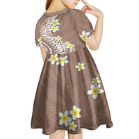 Hawaii Aloha Kid Short Sleeve Dress Plumeria Vintage - Brown LT7 - Polynesian Pride