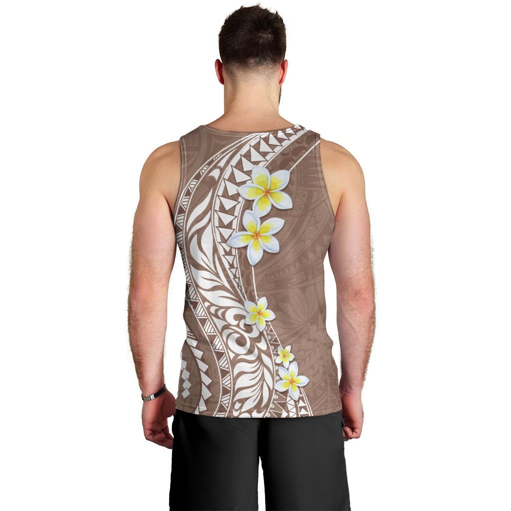 Hawaii Aloha Men Tank Top Plumeria Vintage - Brown LT7 - Polynesian Pride