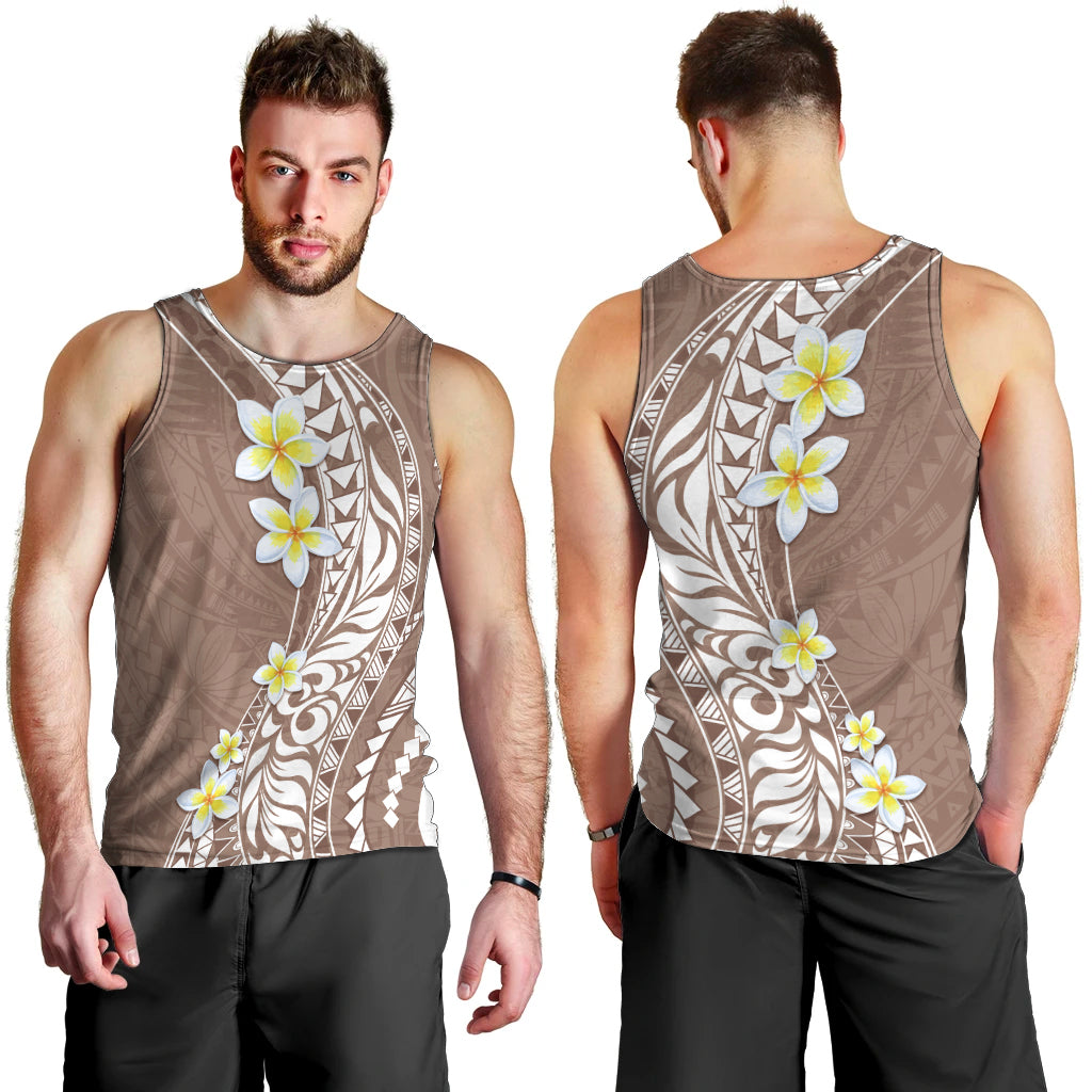 Hawaii Aloha Men Tank Top Plumeria Vintage - Brown LT7 - Polynesian Pride