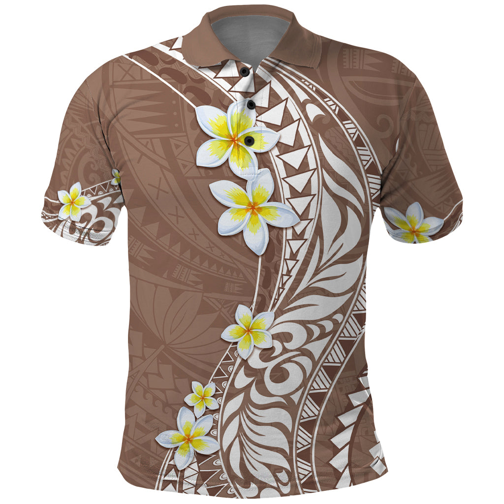 Hawaii Aloha Polo Shirt Plumeria Vintage - Brown LT7 Brown - Polynesian Pride