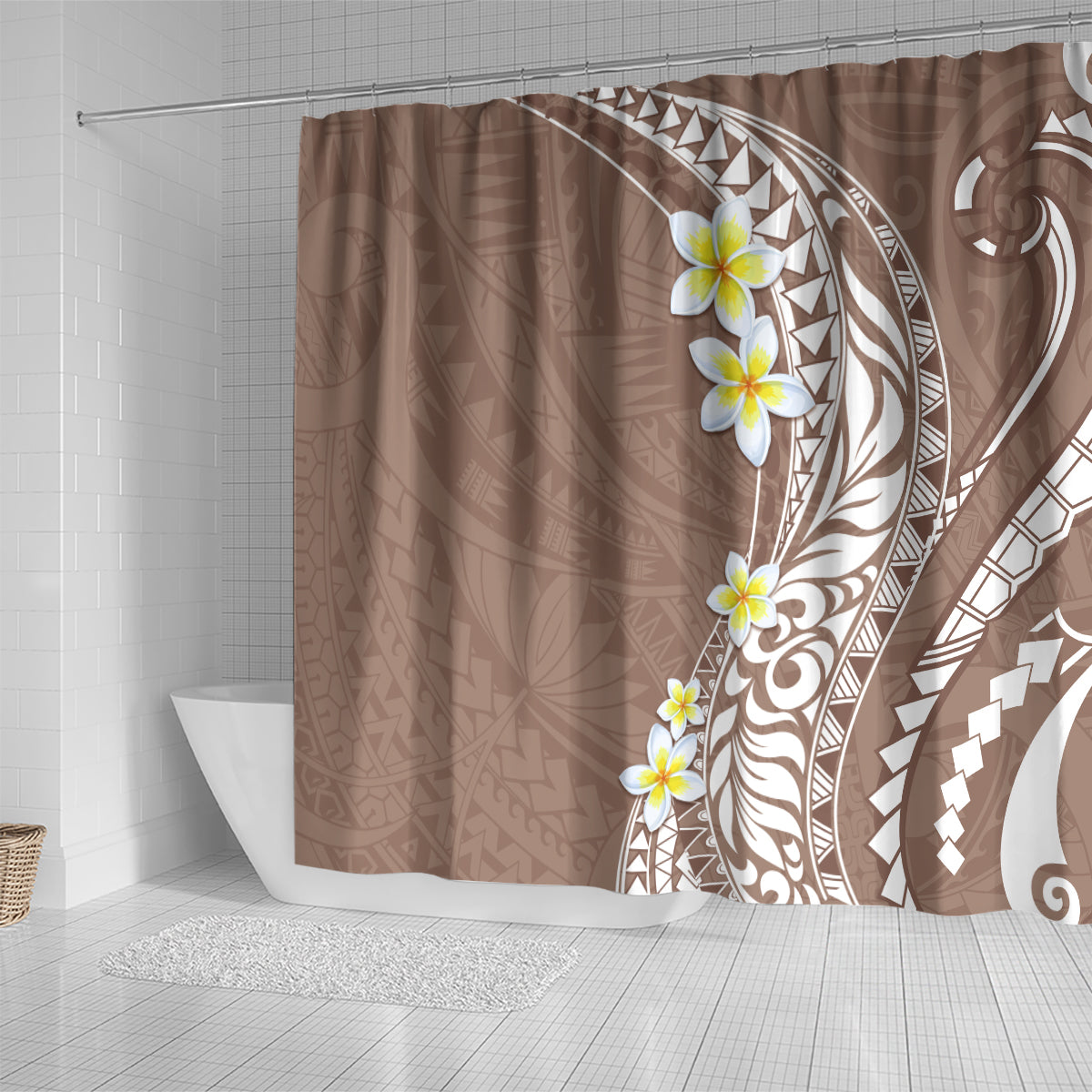 Hawaii Aloha Shower Curtain Plumeria Vintage - Brown LT7 - Polynesian Pride