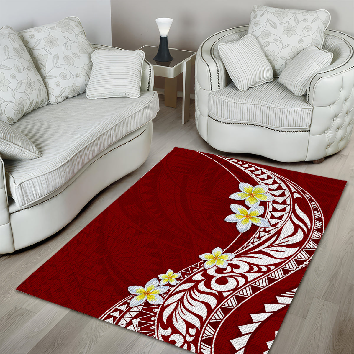 Hawaii Aloha Area Rug Plumeria Vintage - Crimson LT7 - Polynesian Pride