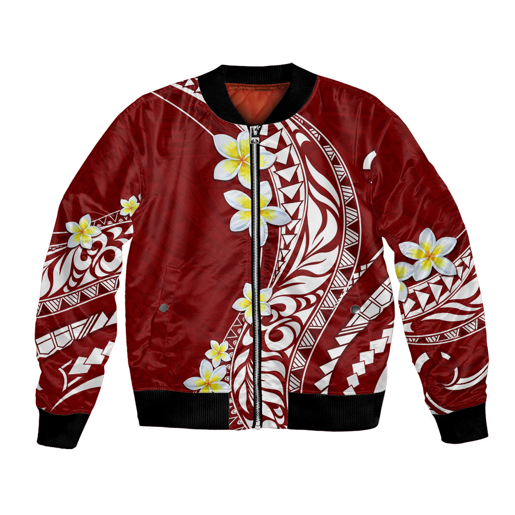 Hawaii Aloha Bomber Jacket Plumeria Vintage - Crimson LT7 Unisex Crimson - Polynesian Pride