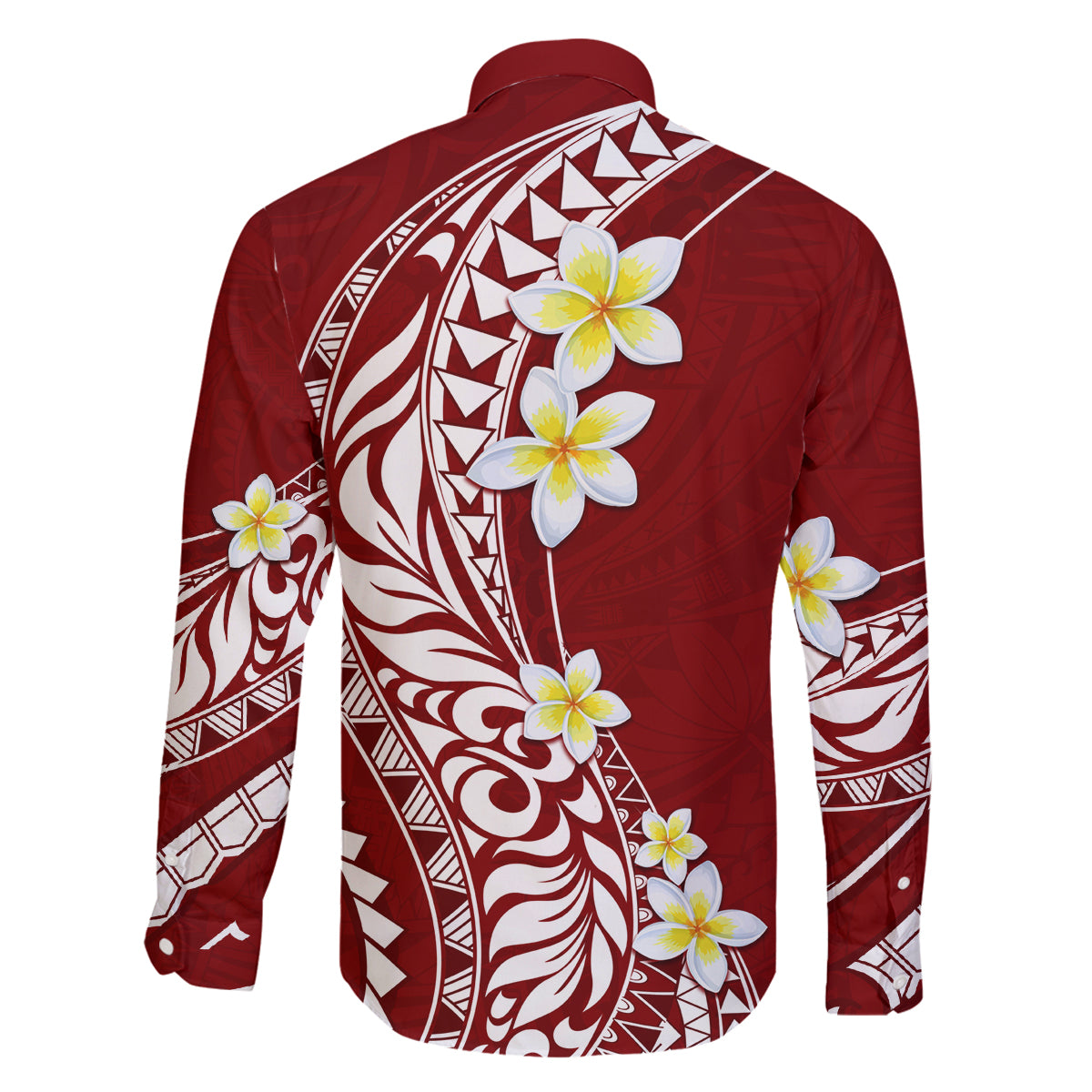 Hawaii Aloha Family Matching Off Shoulder Maxi Dress and Hawaiian Shirt Plumeria Vintage - Crimson LT7 - Polynesian Pride