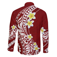 Hawaii Aloha Family Matching Off Shoulder Maxi Dress and Hawaiian Shirt Plumeria Vintage - Crimson LT7 - Polynesian Pride