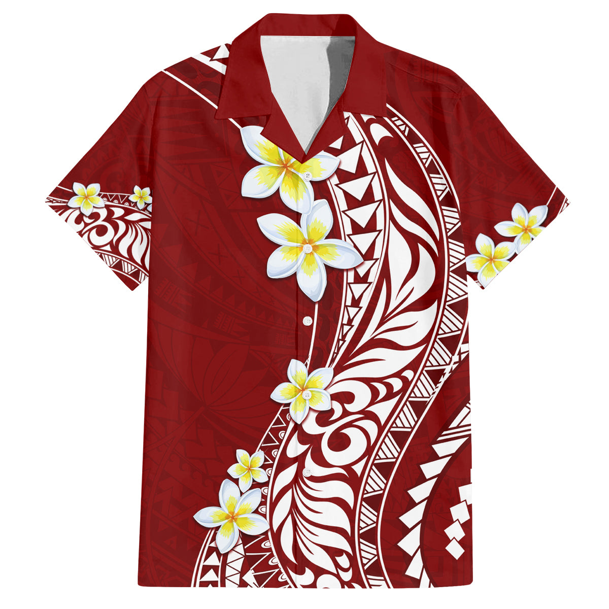 Hawaii Aloha Family Matching Puletasi Dress and Hawaiian Shirt Plumeria Vintage - Crimson LT7 Dad's Shirt - Short Sleeve Crimson - Polynesian Pride