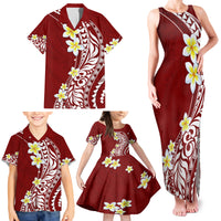 Hawaii Aloha Family Matching Tank Maxi Dress and Hawaiian Shirt Plumeria Vintage - Crimson LT7 - Polynesian Pride