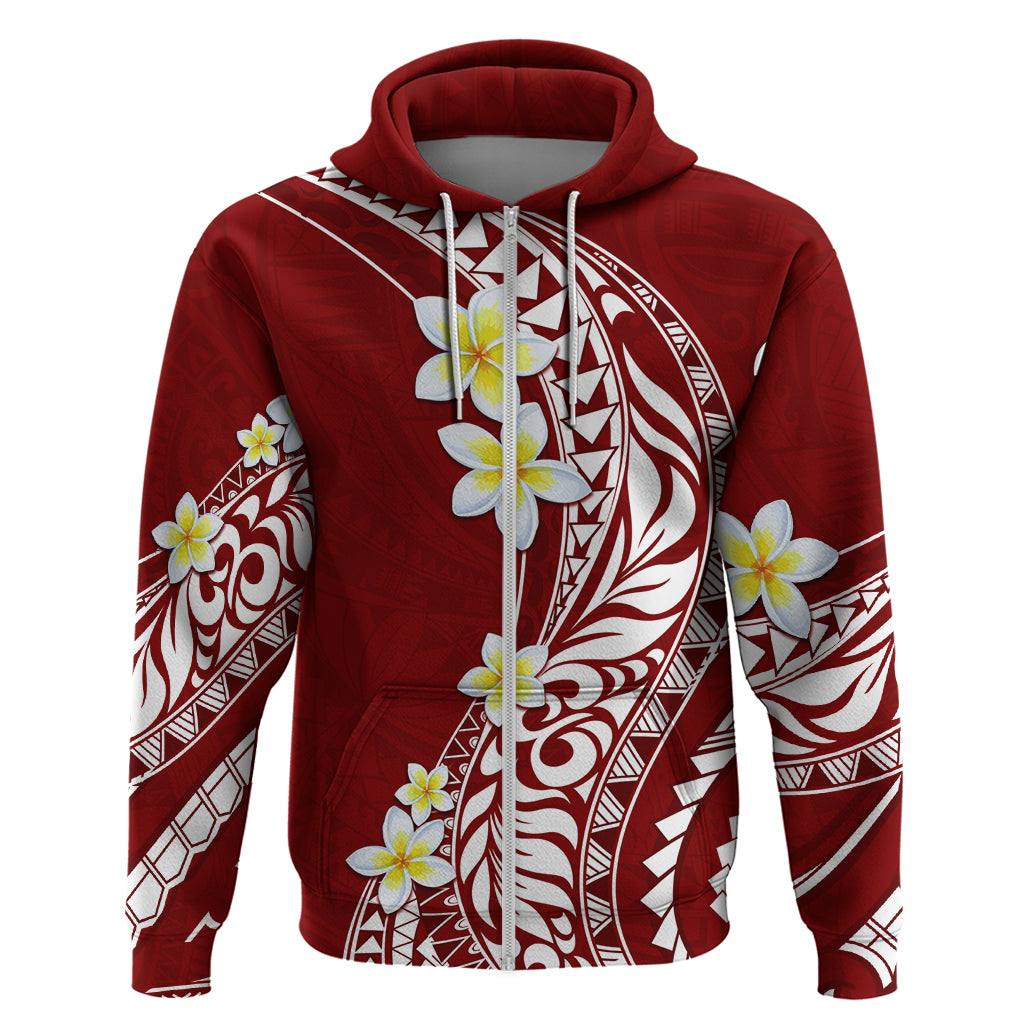Hawaii Aloha Hoodie Plumeria Vintage - Crimson LT7 Zip Hoodie Crimson - Polynesian Pride