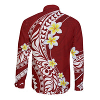 Hawaii Aloha Long Sleeve Button Shirt Plumeria Vintage - Crimson LT7 - Polynesian Pride