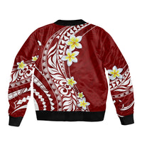 Hawaii Aloha Sleeve Zip Bomber Jacket Plumeria Vintage - Crimson LT7 - Polynesian Pride