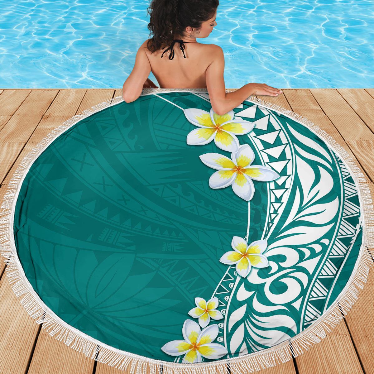 Hawaii Aloha Beach Blanket Plumeria Vintage - Teal LT7 - Polynesian Pride