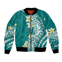 Hawaii Aloha Bomber Jacket Plumeria Vintage - Teal LT7 Unisex Teal - Polynesian Pride