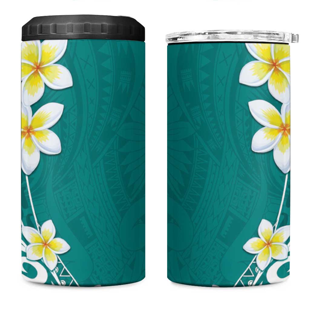 Hawaii Aloha 4 in 1 Can Cooler Tumbler Plumeria Vintage - Teal
