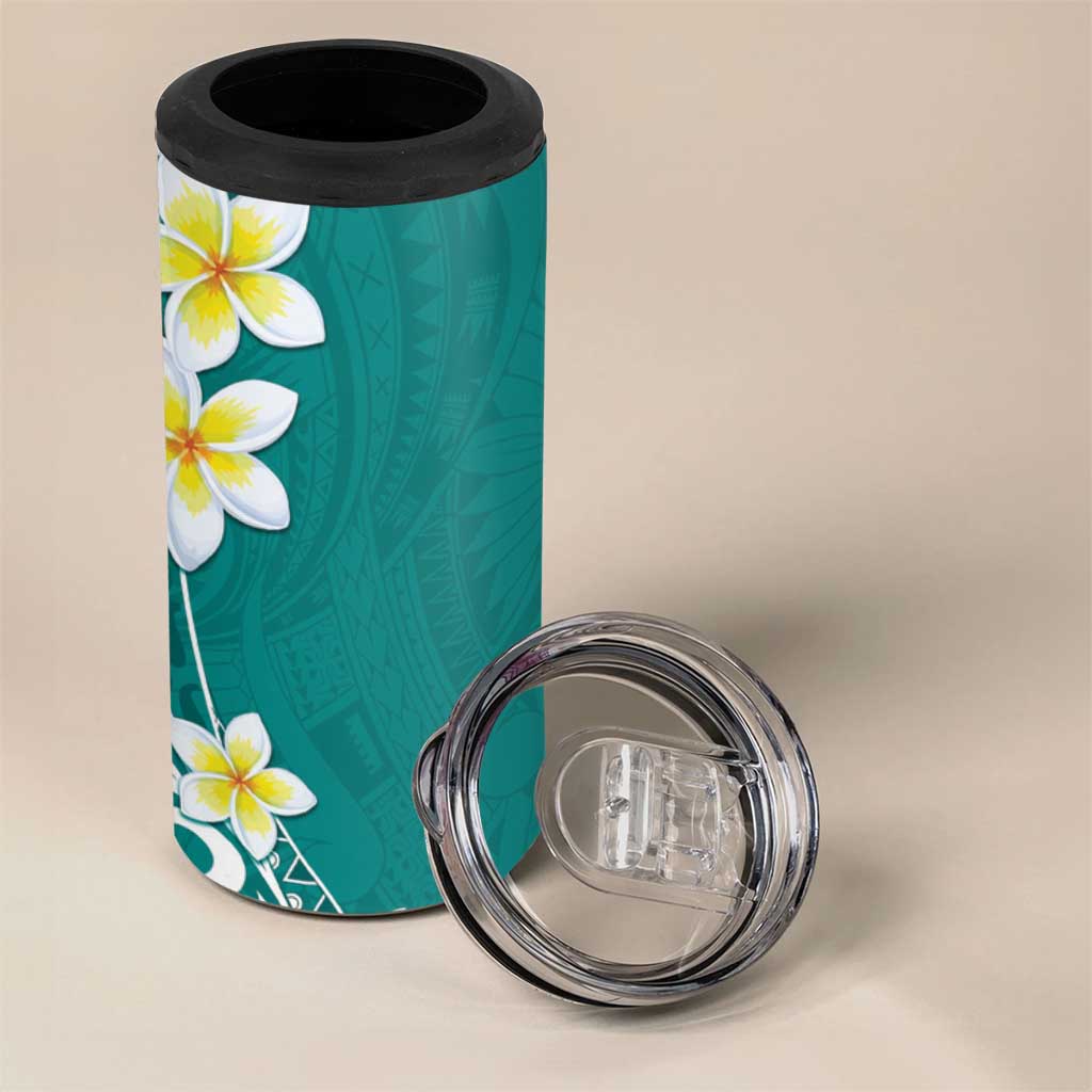 Hawaii Aloha 4 in 1 Can Cooler Tumbler Plumeria Vintage - Teal