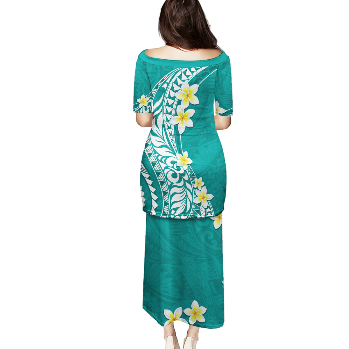 Hawaii Aloha Family Matching Puletasi Dress and Hawaiian Shirt Plumeria Vintage - Teal LT7 - Polynesian Pride