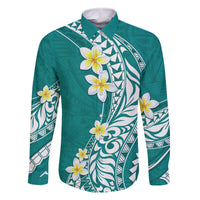 Hawaii Aloha Family Matching Summer Maxi Dress and Hawaiian Shirt Plumeria Vintage - Teal LT7 Dad's Shirt - Long Sleeve Teal - Polynesian Pride