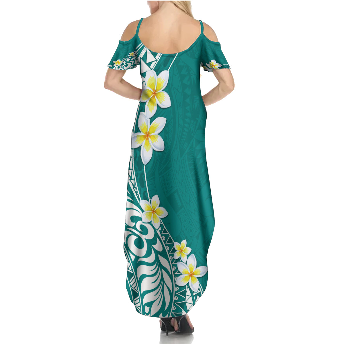 Hawaii Aloha Family Matching Summer Maxi Dress and Hawaiian Shirt Plumeria Vintage Teal