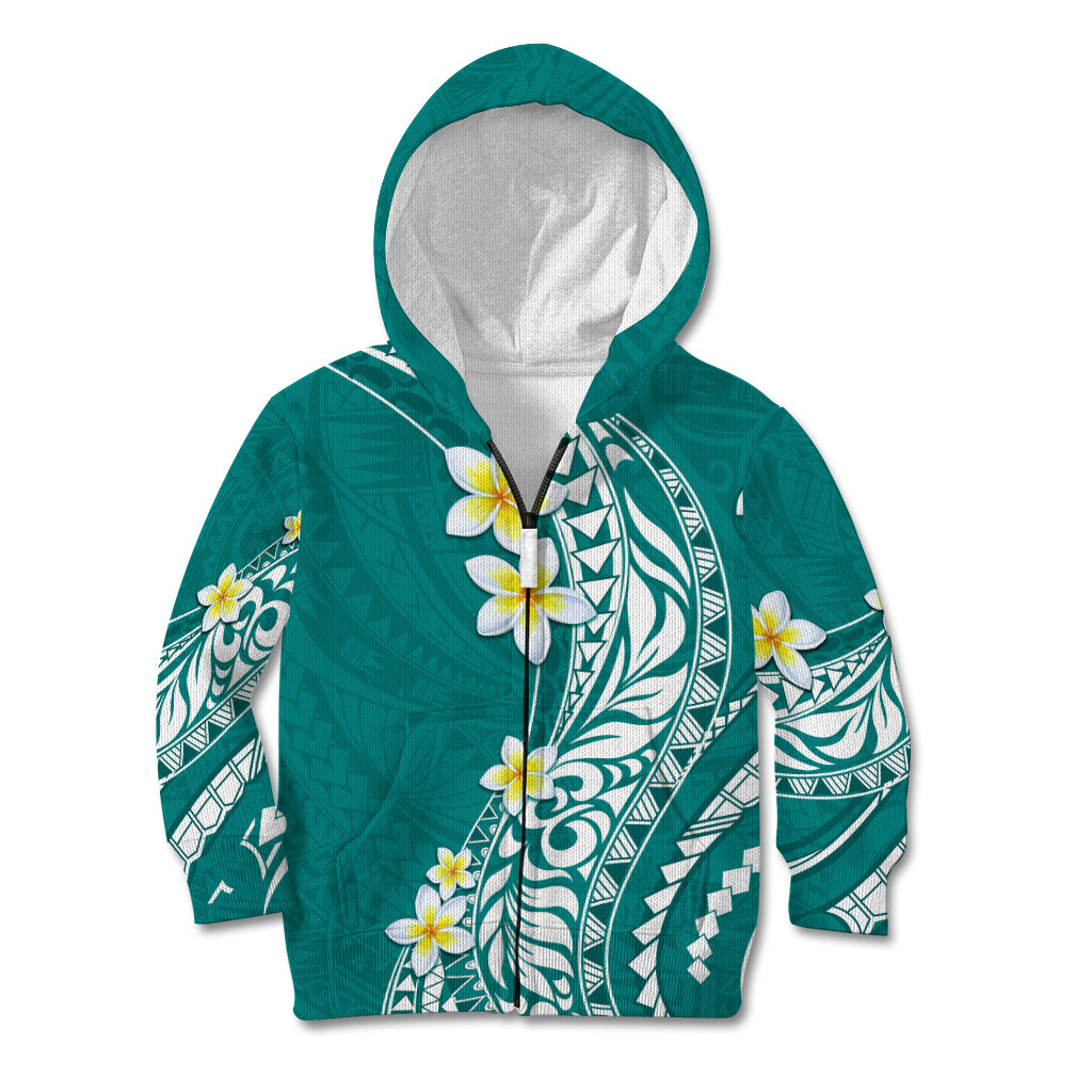 Hawaii Aloha Kid Hoodie Plumeria Vintage - Teal LT7 Zip Hoodie Teal - Polynesian Pride