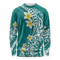 Hawaii Aloha Long Sleeve Shirt Plumeria Vintage - Teal LT7 Unisex Teal - Polynesian Pride